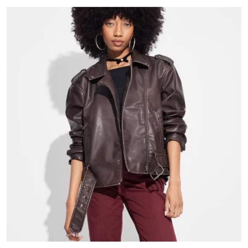 Women's Faux Leather Oversized Moto Jacket - Wild Fable XXS